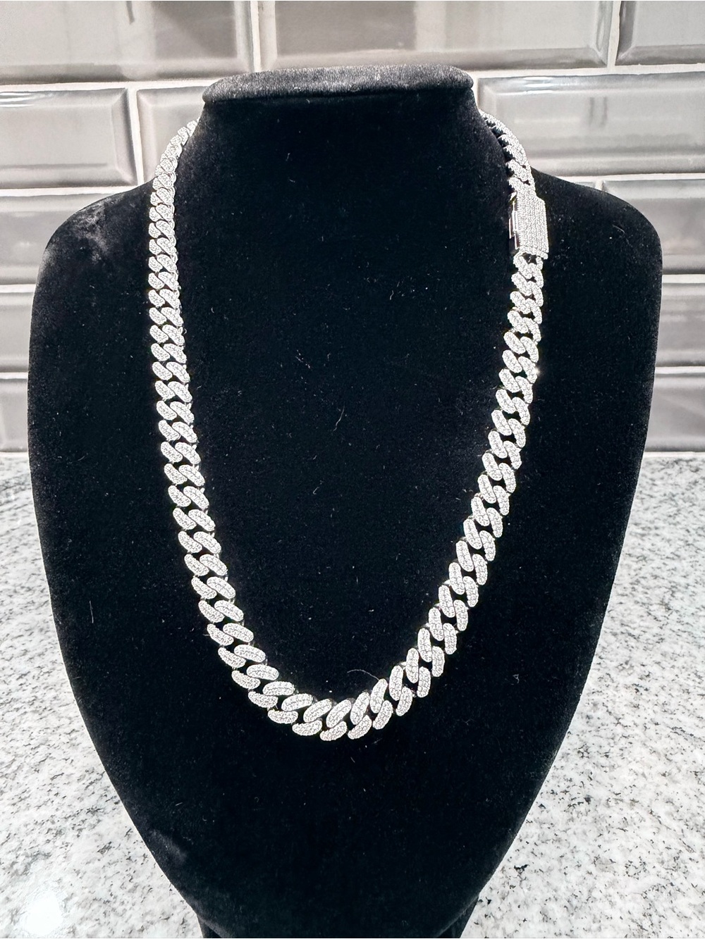 $5,750 Retail 22.00 Carat Moissanite Cuban Link Chain in 925 Sterling Silver 18”